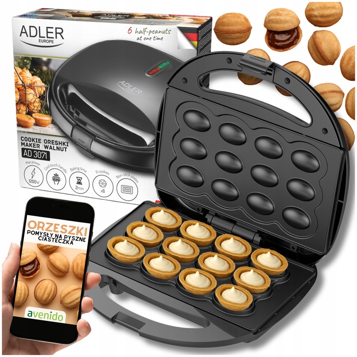 OPIEKACZ DO ORZESZKÓW CIASTEK Forma 12 sztuk 1200W Powłoka