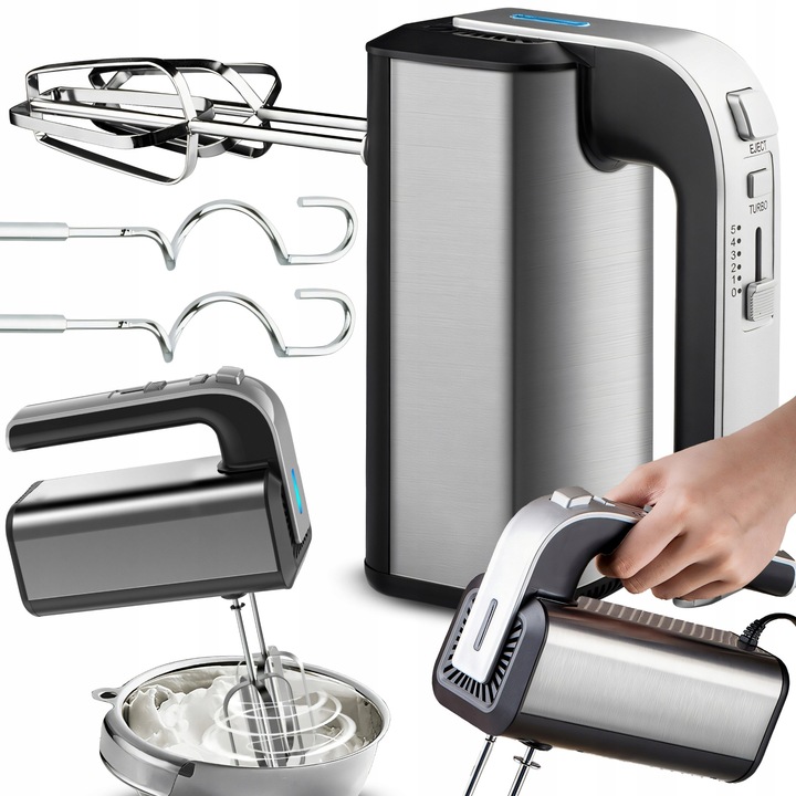 MIKSER RĘCZNY ROBOT KUCHENNY 300W TURBO TRZEPACZKI HAKI 5 PRĘDKOŚCI