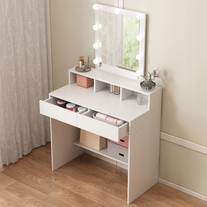 TOALETKA DO MAKIJAŻU WIZAŻU KOSMETYCZNA Z LUSTREM LED NOWOCZESNA LOFT