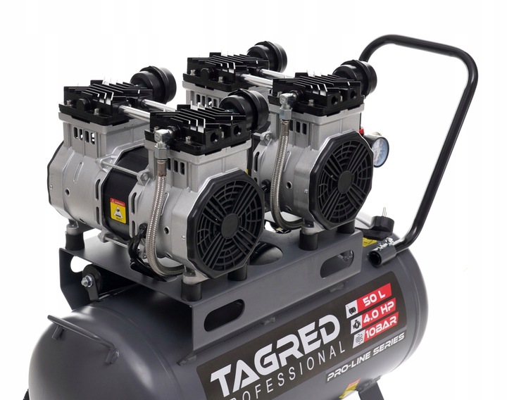 PROFESJONALNY KOMPRESOR BEZOLEJOWY 10 BAR 50L 4 TŁOKI CICHY MOCNY