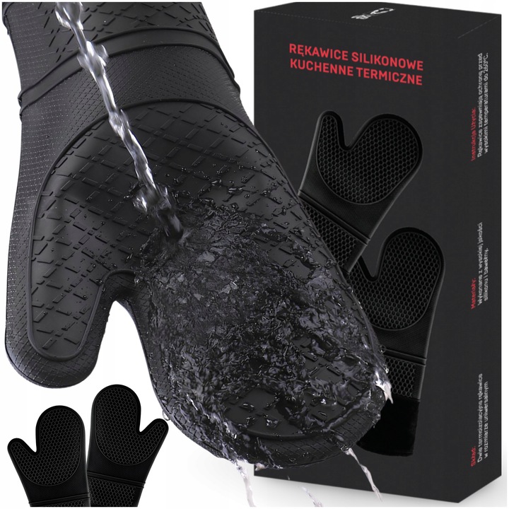 Rękawice KUCHENNE Silikonowe DO Piekarnika Kuchni ŻAROODPORNE 2szt Czarne