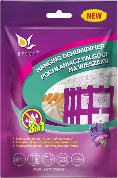 4X ARDOR Pochłaniacz Wilgoci do Szafy Szaf Garderoby na Wieszaku