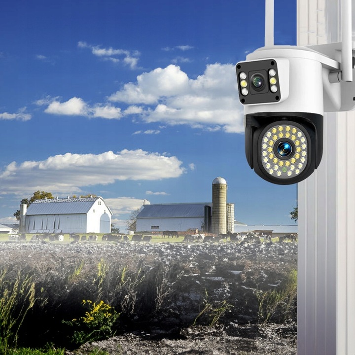 PODWÓJNA KAMERA WIFI IP SMART ZEWNĘTRZNA OBROTOWA QHD 2x 4MP ZOOM APLIKACJA