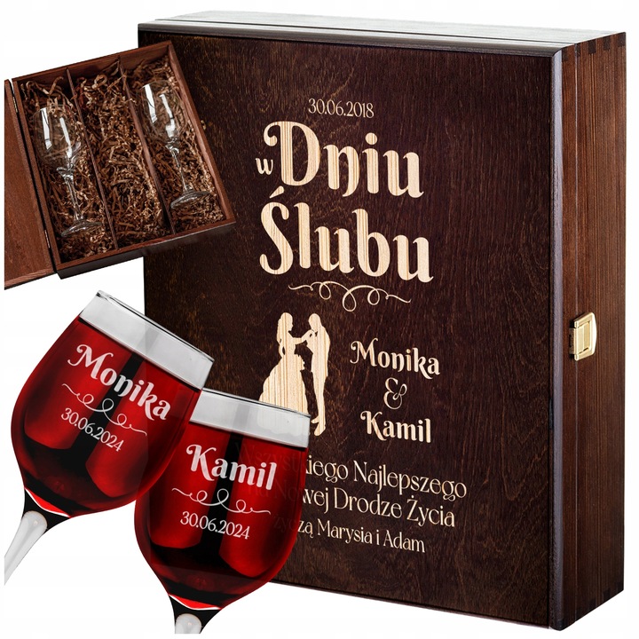 PREZENT NA ŚLUB SKRZYNKA NA WINO PREZENT ŚLUB DLA PARY MŁODEJ Z GRAWEREM