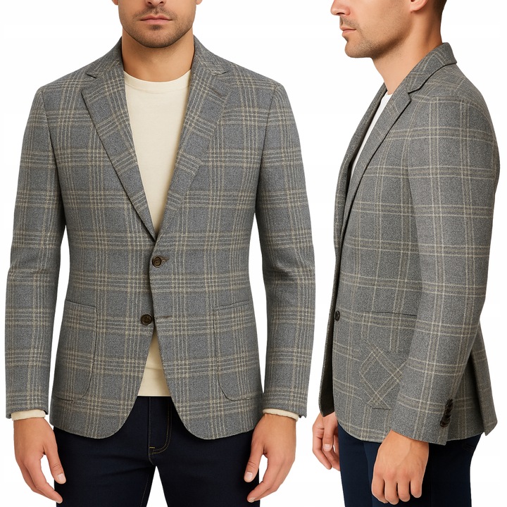 Marynarka męska biznesowa w kratę modna jednorzędowa marynarka