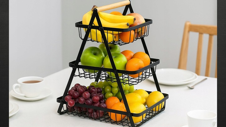 METALOWY KOSZ KOSZYK NA OWOCE WARZYWA TRZYPOZIOMOWY LOFT STOJAK PATERA