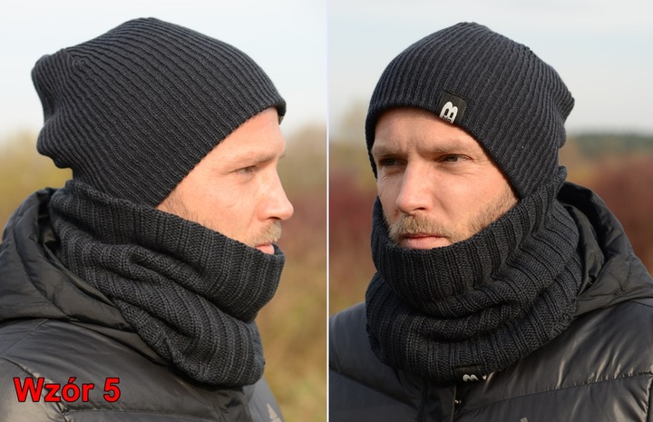 Ciepły POLSKI MĘSKI KOMPLET CZAPKA KOMIN zestaw szalik Tuba KOLORY k5