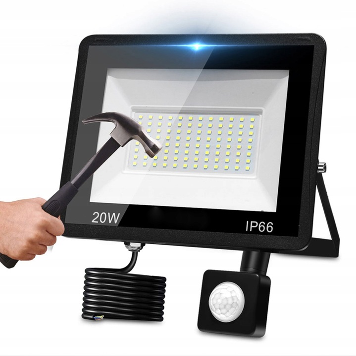 HALOGEN Naświetlacz LED z CZUJNIKIEM RUCHU 20W SZKŁO HARTOWANE Lampa