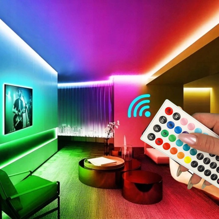 TAŚMA LED RGB 5m Ledy 5050 Listwa 230v 12v Z Zasilaczem NA PILOTA BLUETOOTH