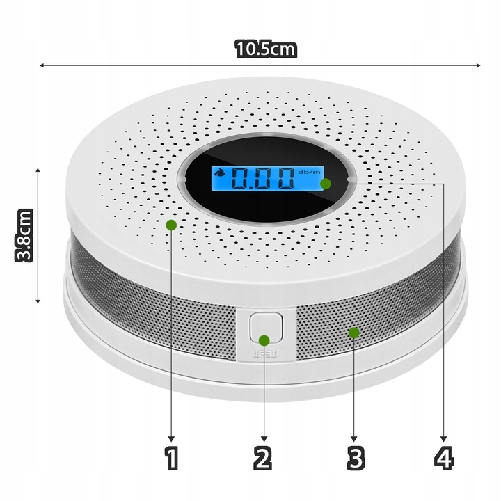 Czujnik czadu i dymu detektor tlenku węgla CO GAZU BEZPRZEWODOWY LCD