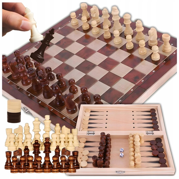 SZACHY DREWNIANE DUŻE WARCABY DLA DZIECI TRYKTRAK GRY LOGICZNE PLANSZOWE