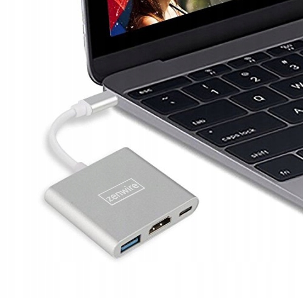 Adapter Przejściówka ZENWIRE 3w1 MHL HUB USB C HDMI 4K do MacBook Samsung