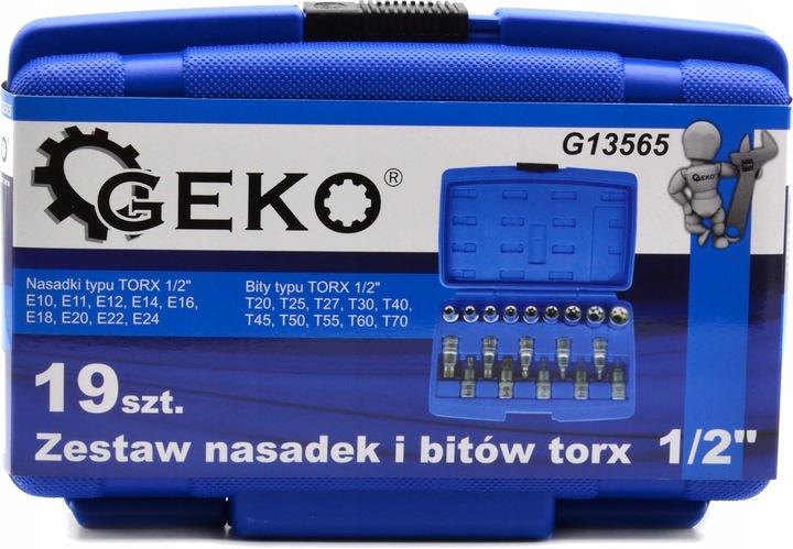 ZESTAW KLUCZY NASADKI I BITÓW TORX 1/2" 19SZT