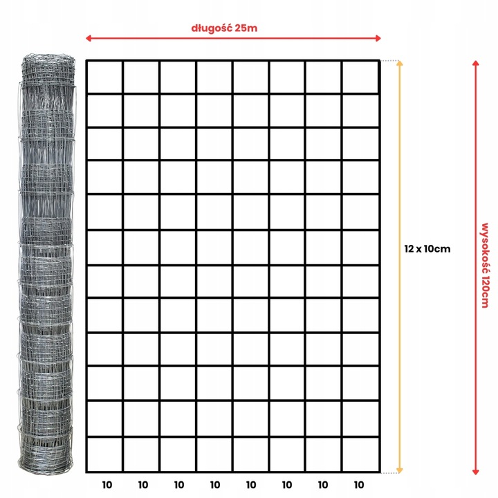 SIATKA LEŚNA 120/13/10 L rolka 25m OCYNKOWANA zając sarna dzik pole