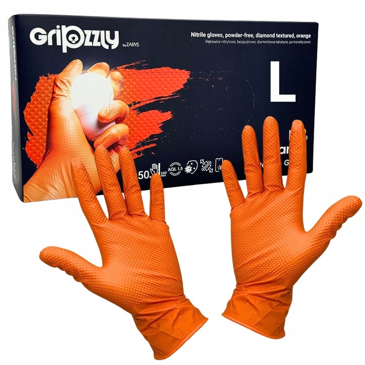 RĘKAWICE ochronne NITRYLOWE GRIPZZLY GRIPY ZARYS pomarańczowe roz.L 50