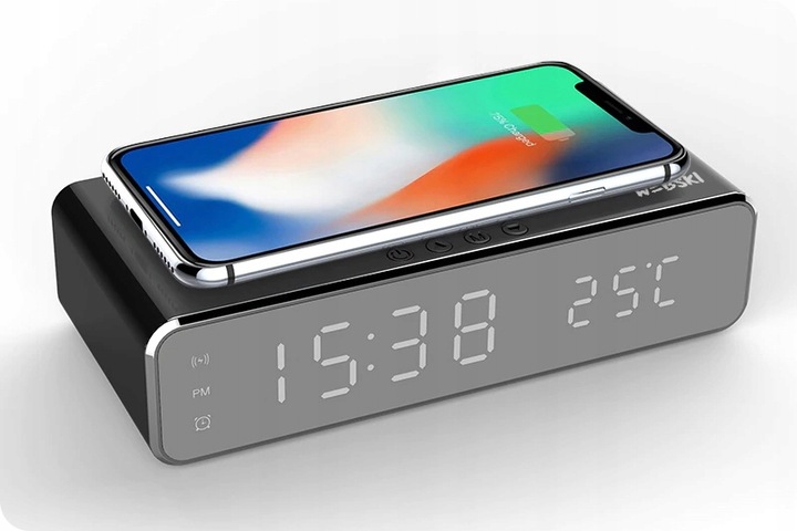 BEZPRZEWODOWA INDUKCYJNA ŁADOWARKA QI CYFROWY ZEGAR BUDZIK TERMOMETR