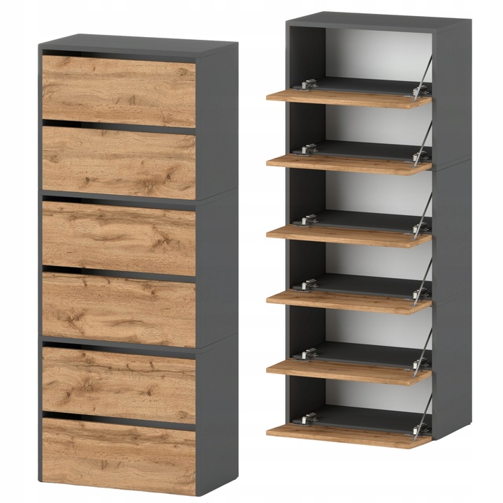 Szafka Na Buty Wysoka Szara Dąb Wotan 6 Półek Bez Siedziska Modułowa