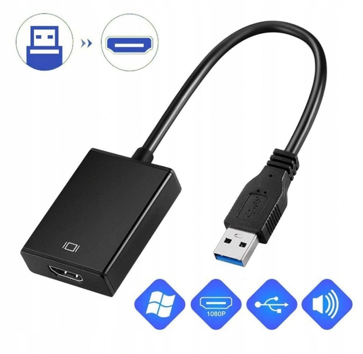 CO2 PRZEJŚCIÓWKA USB 3 HDMI ADAPTER KABEL HUB KONWERTER FULL HD 1080P 60HZ