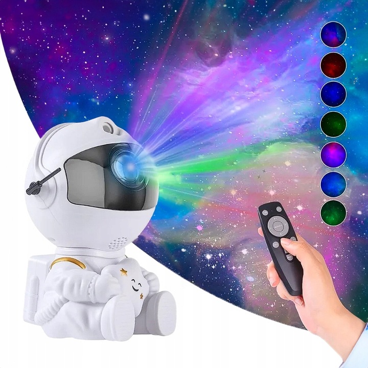PROJEKTOR GWIAZD ASTRONAUTA SIEDZĄCY LAMPKA NOCNA DLA DZIECI XTECH BIAŁY