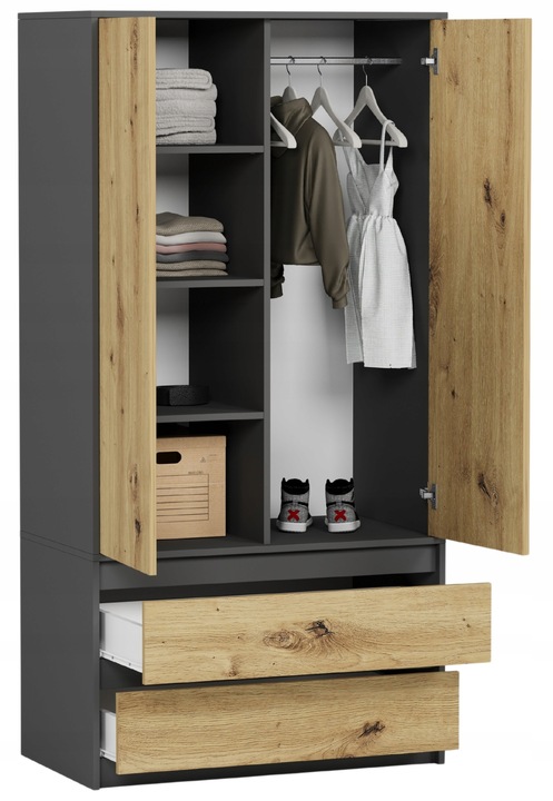 Szafa garderoba 90cm 2drzwi 2szuflad antracyt mix artisan B-9TIP