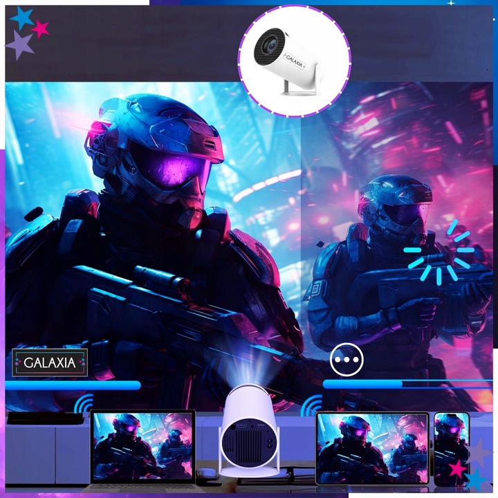 PROJEKTOR RZUTNIK MINI PRZENOŚNY ANDROID LED WIFI FULL HD SMART TV HY300