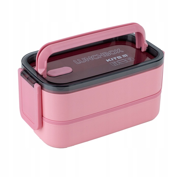 LUNCHBOX ŚNIADANIÓWKA ZE STUCĆAMI WKŁADY 2 KOMORY 1400ml RÓŻOWY KITE
