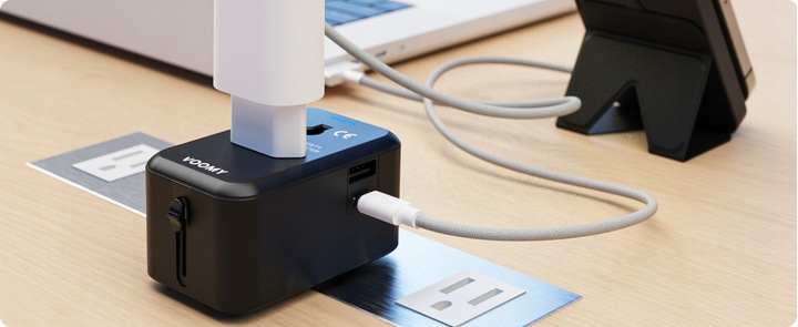 Przejsciowka adapter wtyczka angielska VOOMY, 1x USB-C & 1x USB-A,