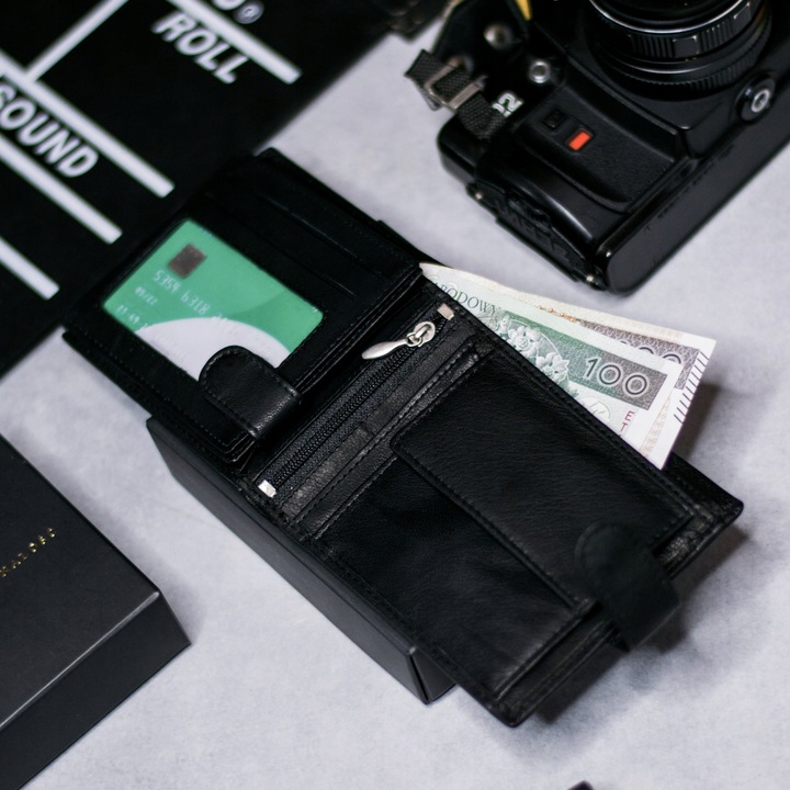 SEPHER Portfel 100% Skórzany Męski CZARNY zatrzask