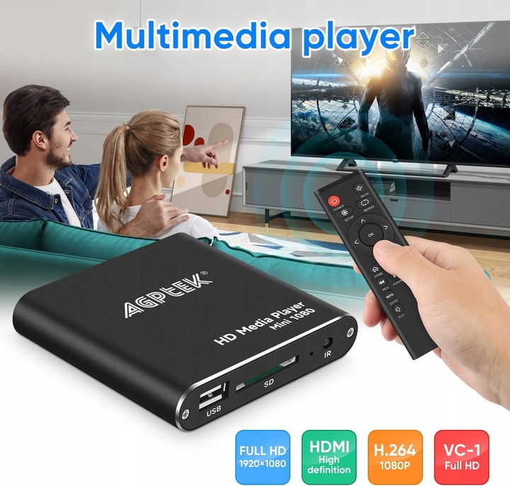 AGPtEK Odtwarzacz multimedialny HDMI, Mini 1080p Full-HD Ultra HDMI Cyfrowy