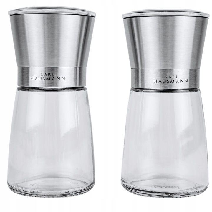 MŁYNEK RĘCZNY do SOLI i PIEPRZU ZESTAW 2szt. SZKLANE MŁYNKI KARL HAUSMANN