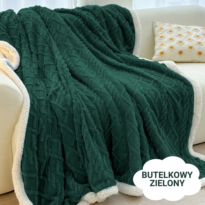 Gruby koc 200x220 pluszowy sweterek z barankiem zimowy kolory narzuta