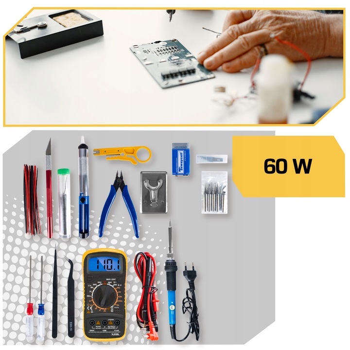 Lutownica ZESTAW NARZĘDZI DO LUTOWANIA 40 ELEMENTÓW MULTIMETR 6 GROTÓW