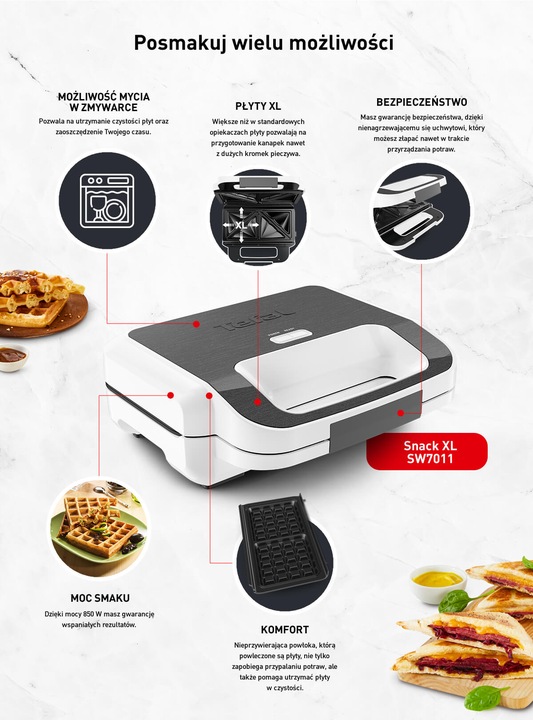 Opiekacz do kanapek tostów TEFAL Snack XL SW7011 Gofrownica Toster