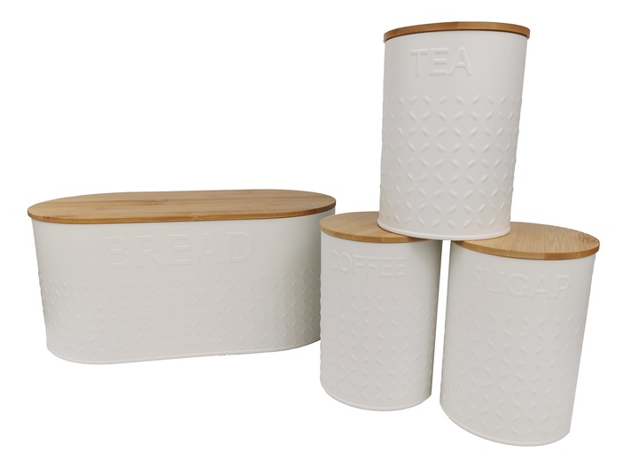 ZESTAW 5W1 CHLEBAK + POJEMNIKI NA KAWĘ CUKIER HERBATĘ DESKA KROJENIA CHZ03