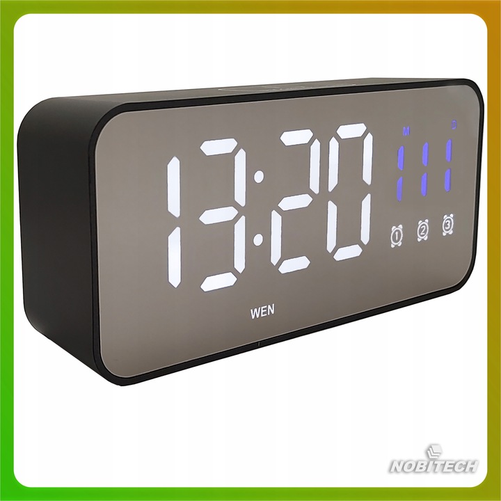 BUDZIK ZEGAR ELEKTRONICZNY LED GŁOŚNY STOJĄCY TEMPERATURA DATA + KABEL