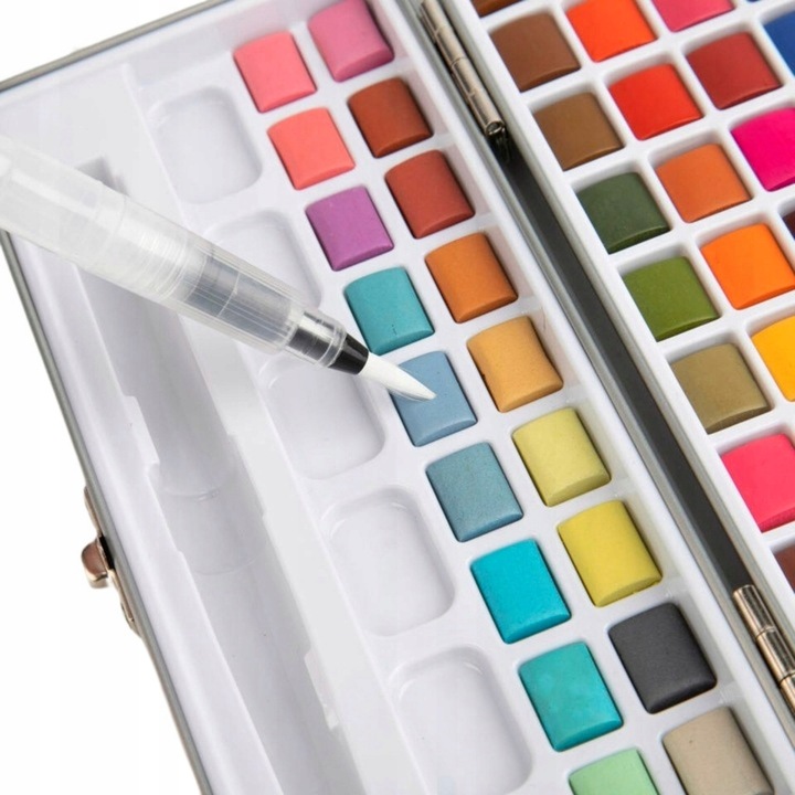 FARBY AKWARELOWE METALICZNE WODNE ZESTAW FARB W KOSTKACH AKWARELE 70 KOL