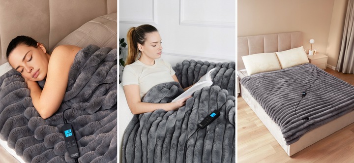 Koc elektryczny DUŻY 180x160 Mata grzewcza Yoer pilot LCD gruby 160W +Timer