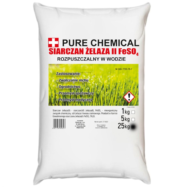 SIARCZAN ŻELAZA II ANTYMECH NAWÓZ DO TRAWY CZYSTY NIEZBRYLONY 25kg