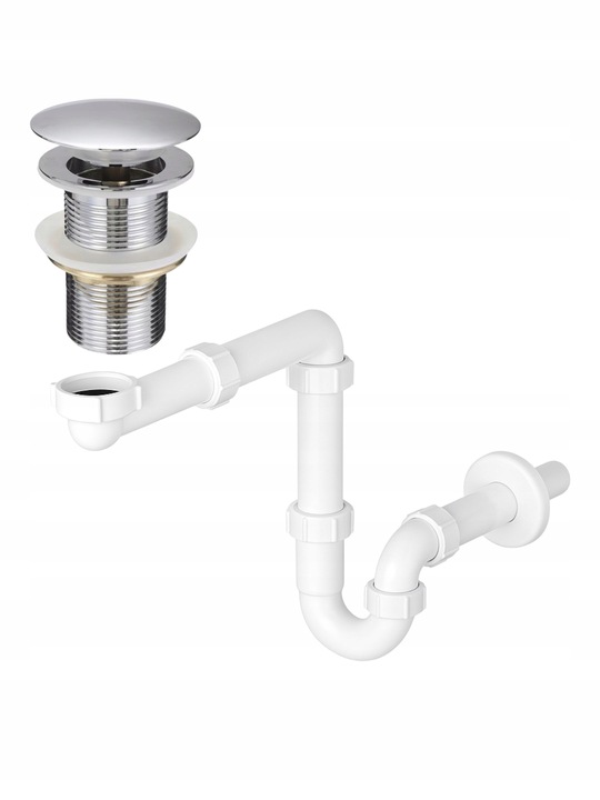 SYFON DO ZLEWU umywalki biały+korek do zlewu KLIKKLAK srebrny bez przelewu