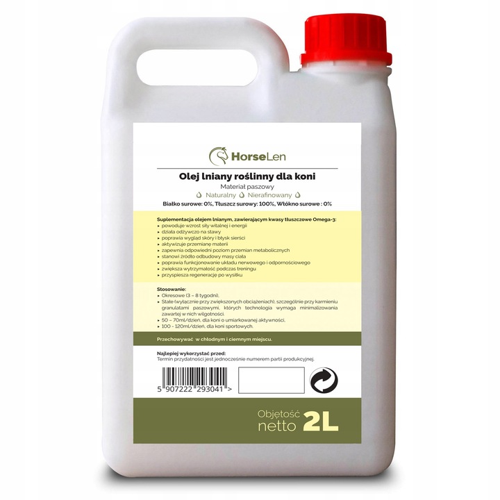 NATURALNY OLEJ LNIANY 2L DLA KONI Świeży HORSELEN