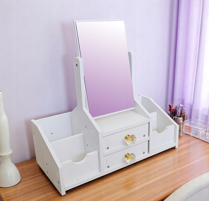 TOALETKA Z LUSTREM ORGANIZER PRZYBORNIK NA BIURKO DO MAKIJAŻU