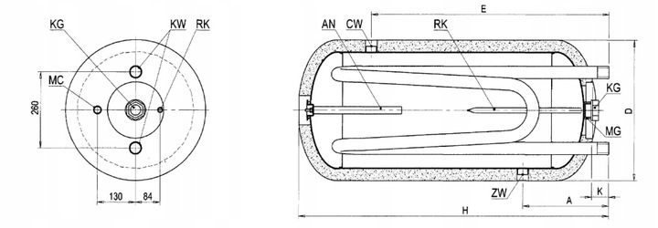 Bojler + GRZAŁKA 1,5kW podwójna wężownica do cwu ELEKTROMET WGJ 80 L