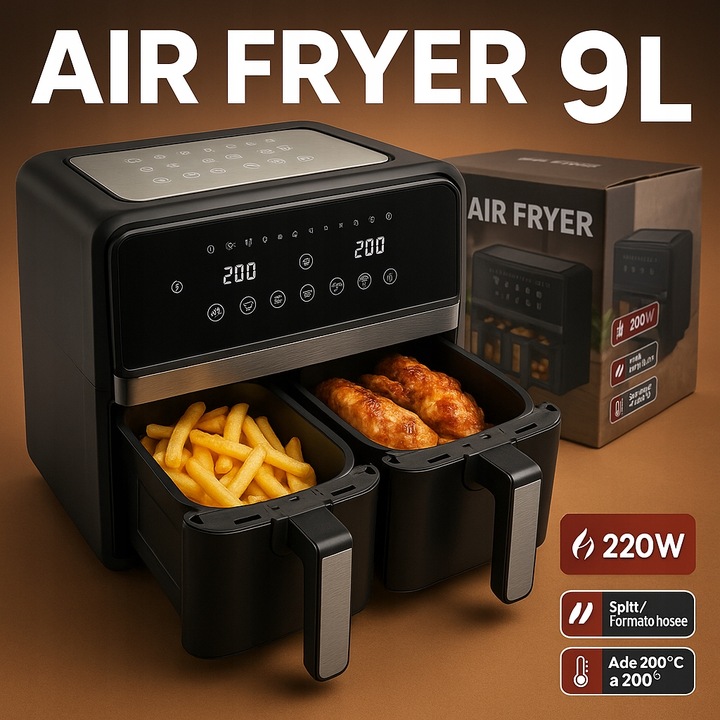 FRYTKOWNICA DWUKOMOROWA AIR FRYER 9L MOC 2000W BEZTŁUSZCZOWA 10