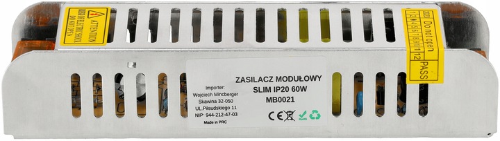 Zasilacz Montażowy SLIM do LED 60W 12V 5A IP20