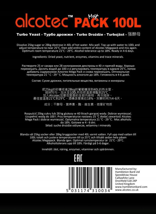 Drożdże Alcotec mega pack na 100l 360 g