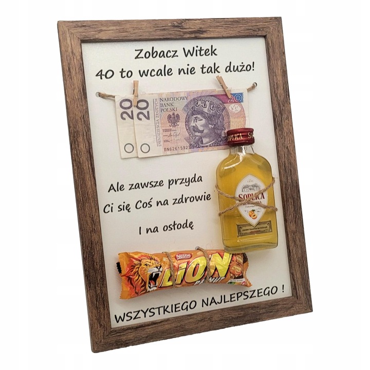 PREZENT NA 30 40 50 60 70 URODZINY RAMKA tabliczka grawer Duża ciemny