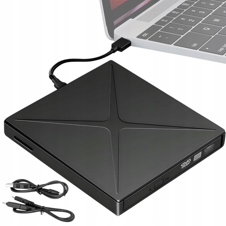 PRZENOŚNY NAPĘD ZEWNĘTRZNY CD DVD NAGRYWARKA DVD USB CZARNY CZYTNIK KART SD