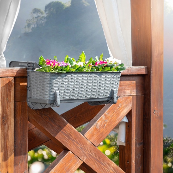 4x SKRZYNKA BALKONOWA DONICZKA DONICA 60cm Z UCHWYTAMI GRAFITOWA