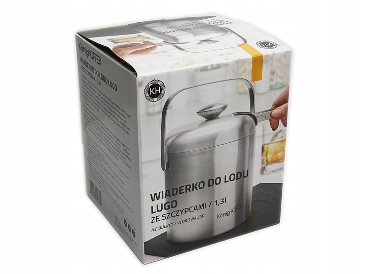 POJEMNIK NA LÓD z pokrywką DUŻE WIADERKO do lodu ZE STALI NIERDZEWNEJ 1.3l