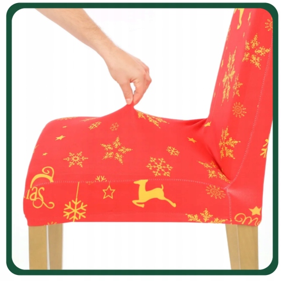 ZESTAW 6 SZT POKROWIEC NA KRZESŁO CZERWONY ŚWIĄTECZNE WZORY ELASTYCZNY UNIW